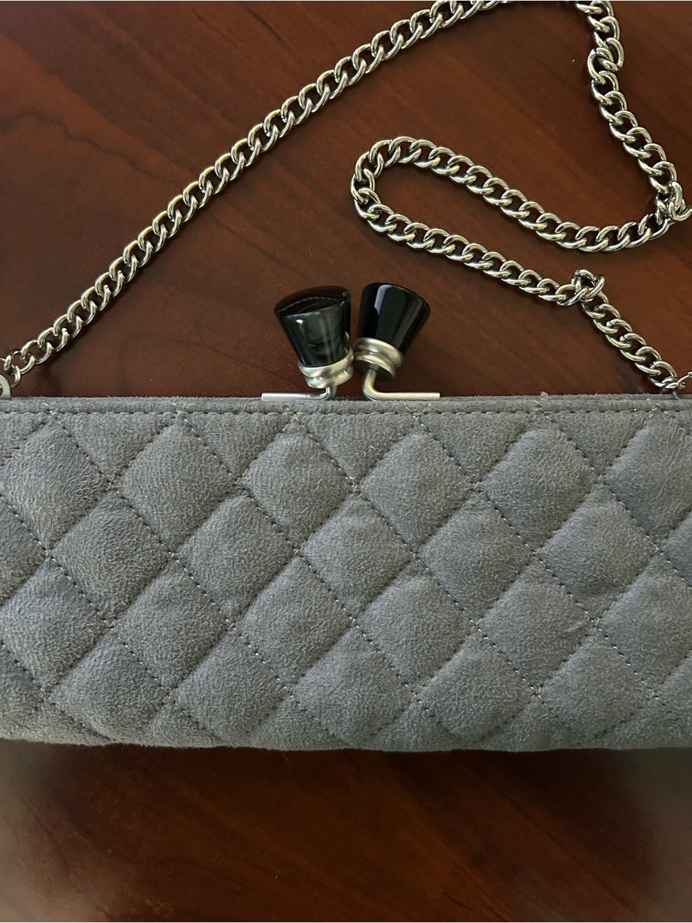 ALDO Charcoal Gray Quilted Clutch Silver Chain Evening Bag
